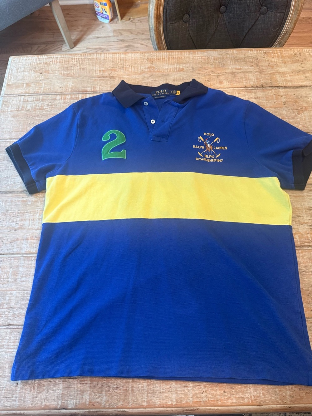 Polo by Ralph Lauren Men’s Royal Blue Polo with Yellow Chest Stripe